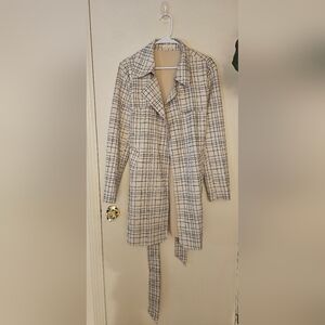 Stylish Plaid Women's Coat - Black and Cream